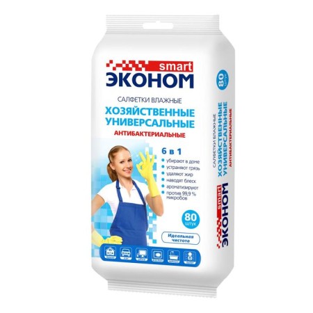 Wet napkins "Economy Smart", universal, antibacterial, 6 in 1, 80 pcs.-1