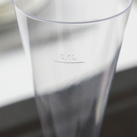 A single -single -plastic glass for champagne “cone”, 150 ml, with a black leg, the color is transparent-2