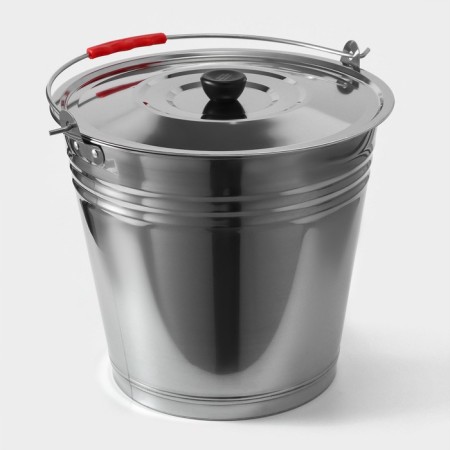 A bucket with a lid, 12 l, d = 32 cm, from stainless steel Aisi 201-1