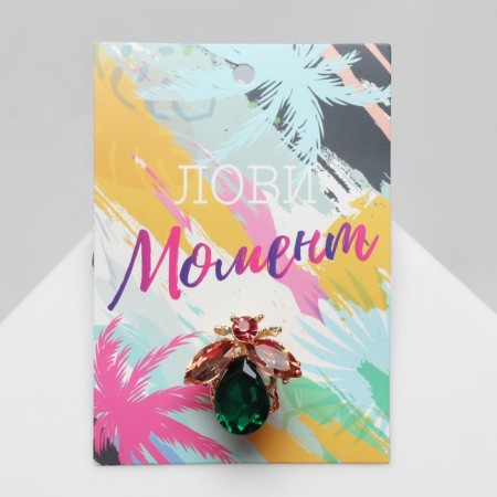 Brooch "Beetle", color pink green in gold-1