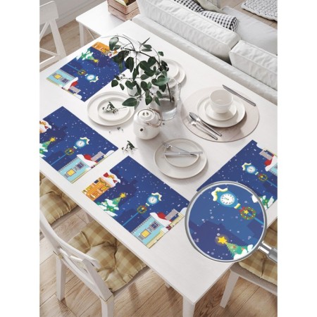 Set of napkins for setting the table "New Year's city in the snow", rectangular, size 32x46 cm, 4 pcs