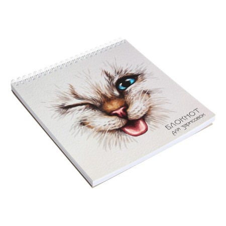 Sketchbook 190 x 190 mm, 60 sheets on the crest "Cat", covered cartoon, hard substrate, block 100 g/m²-1