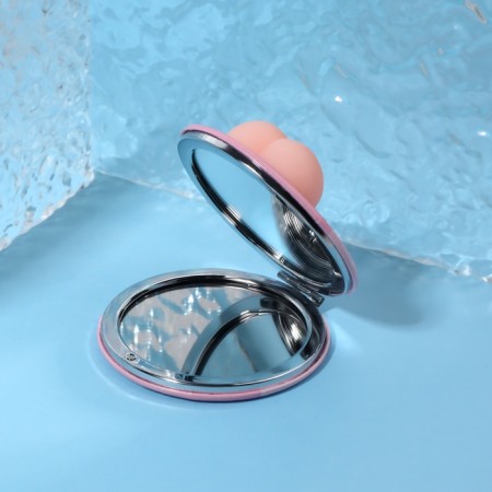 Mirror - anti -stress "Bunny", folding, D = 7.2 cm, with an increase, artificial leather, pink color-3