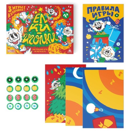New Year's board game "New Year: Christmas trees-igolka", 3 in 1, 4 fields, 7+-1