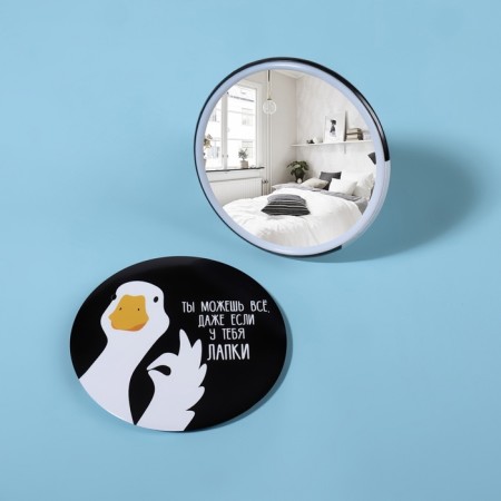 Pocket mirror “Goose”, d = 7 cm, black color-2