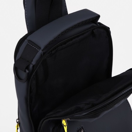 Male sling bag from textiles, with USB, gray color-4
