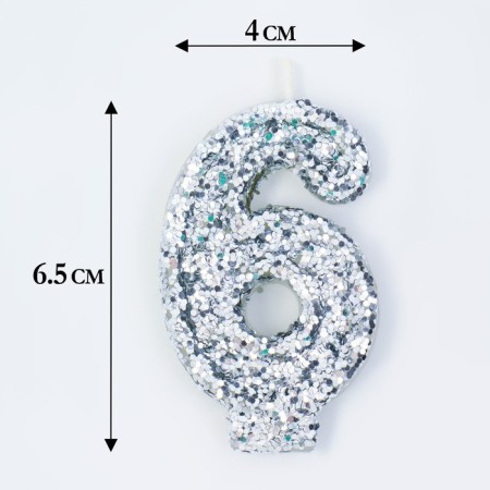 Candle in the cake "Squeezes", number "6", silver, 6.5x4-1