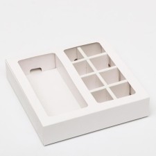 Box for 8 sweets + chocolate, with a window, white, 17 x 5 x 17.5 x 3.7 cm