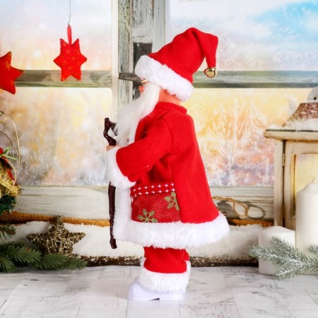 Santa Claus "Red fur coat, with glasses, in boots" moves, with backlight, 36 cm-1
