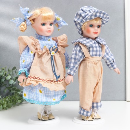 Doll Collectible couple "Lisa and Kolya, outfits in chamomile" set 2 pcs 30 cm-1