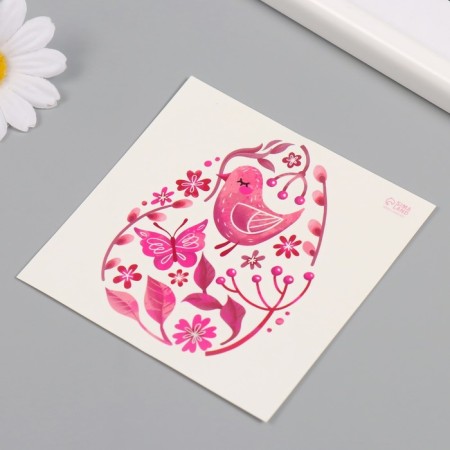 Tattoo on the body color "Egg with pink patterns" 10x10 cm-4
