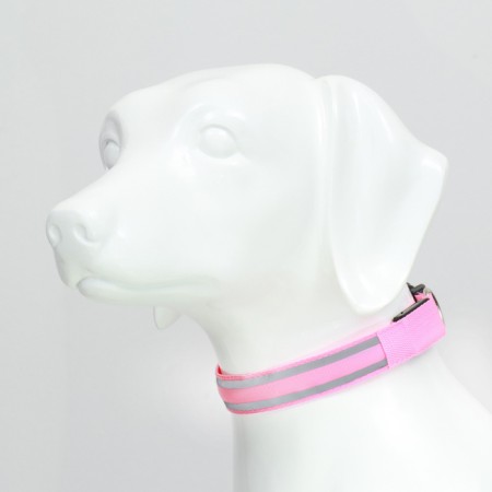 Collar with backlight double strip size m, Osh 40-48 x 2.5 cm 3 glow mode pink-10