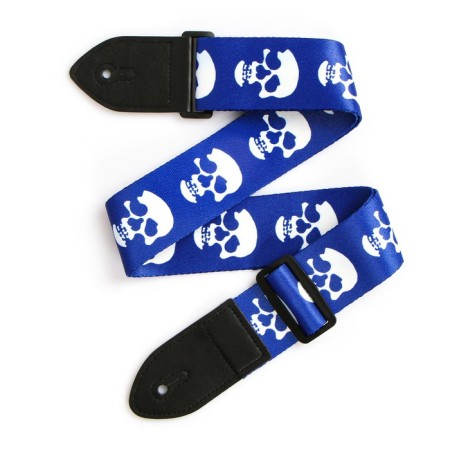 Music Life guitar belt, 60-117x5 cm, skulls on blue-1