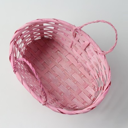 Wicker basket, d23 x 17 x 10/36 cm, pink, bamboo-3