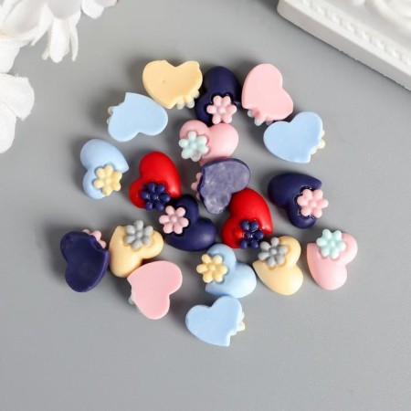 Decor for creativity Plastic "Heart with a Flower" set 20 pcs matte mix 1.3x1.3 cm