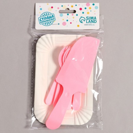 Set of disposable dishes, 6 pcs, pink color-6