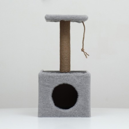 Animal house, with a clawe and shelf, jute, 32 x 32 x 64 cm, gray-6