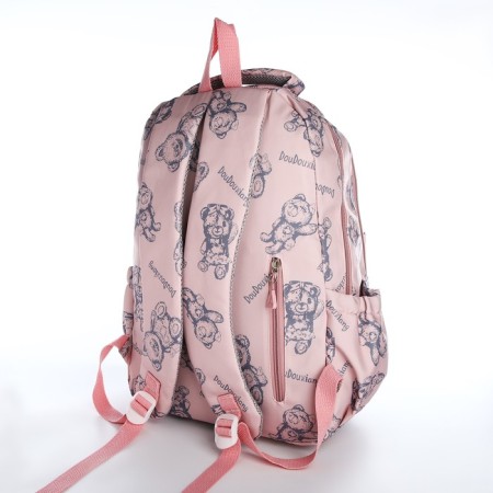 School backpack from textiles on lightning, 4 pockets, pink color-3