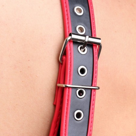 BDSM Podsm Oki, male, on the chest, eco-leather, red kant-5
