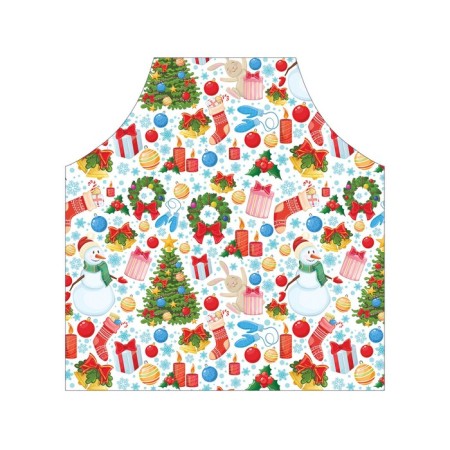 Apron of a kitchen with a photo print "New Year's snowmen", adjustable, size OS-1