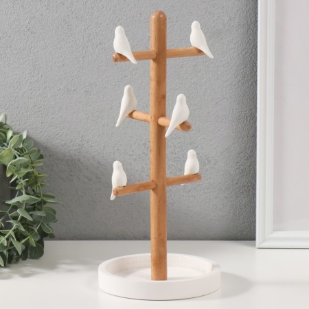 Souvenir tree stand for jewelry "Birds on a tree" White 13x13x29.5 cm-1