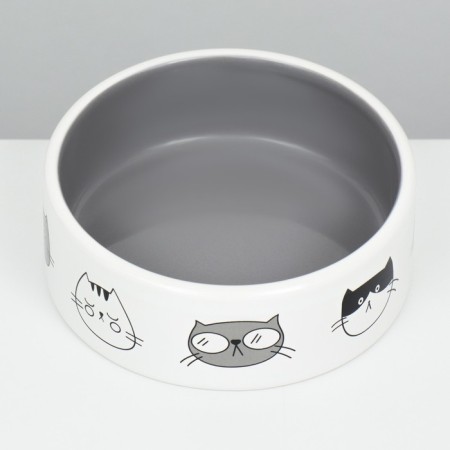Ceramic bowl "four cats" 300 ml 12.5 x 4.5 cm, white-gray-3