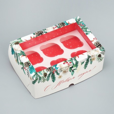 Box for cupcakes is folding with bilateral application "Happy New Year", 25 x 17 x 10 cm, new year-1
