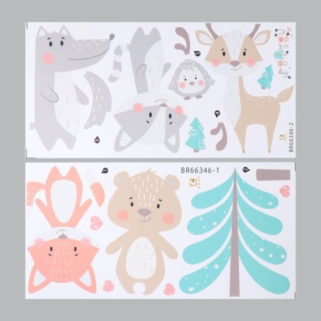 Sticker Plastic Interior color "animals in a spruce forest" set 2 sheets 30x60 cm-1