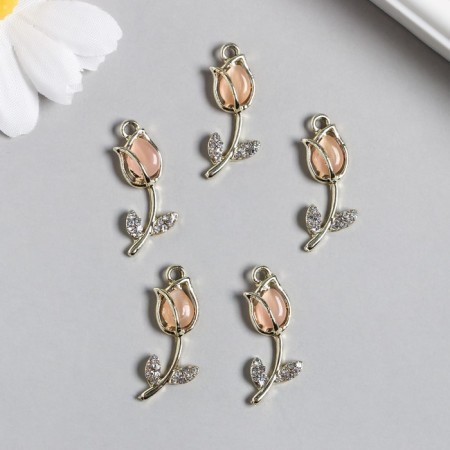 Decor for creativity metal, enamel, rhinestones "Tulip" gold mix 1.2x3 cm-1
