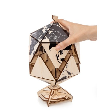 Designer Wooden 3D Ewa Globe Icosahedron with a secret (casket, safe) Black