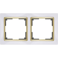 Рамка на 2 поста  WL03-Frame-02-white-GD, цвет золото, белый