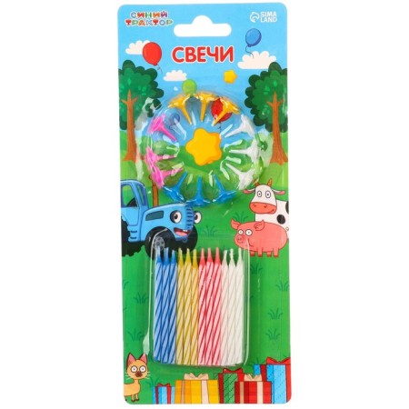 Set of candles for a cake, 24 pcs, blue tractor-2
