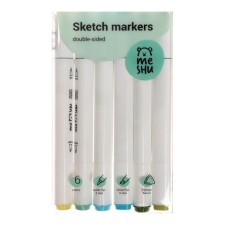 Meshu bilateral markers for sketching, 6 colors (sea colors)
