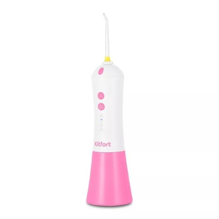 Irrigator KitFort KT-2958-1, portable, 200 ml, 4 modes, 3 nozzles, from battery, white-pink