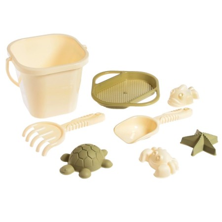 Set for playing the sand, 8 objects: scoop, robberies, sieve, bucket, 4 soft molds-1