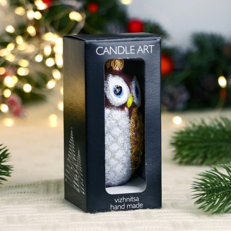 Christmas tree toy "owl" manual painting, 11 cm, white-gray-2