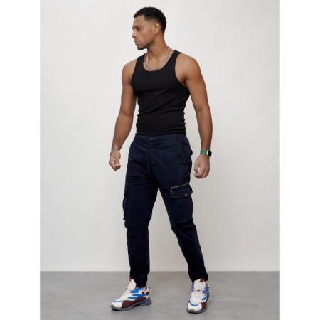 Cargo jeans men, size 44, dark blue color-1