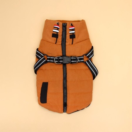 Jacket for dogs with a harness, size S (DS 25, OG 35, Osh 25 cm), mustard-5