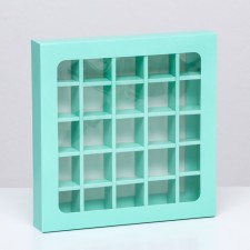 Коробка для конфет 25 шт, 22 х 22 х 3,5 см, мятный