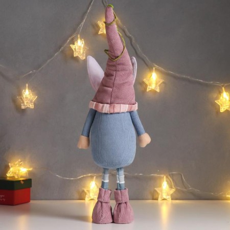 Interior doll "Santa Claus in a pink-blue outfit, in a cap with ears" 48x10x13 cm-2