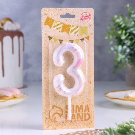 Candle in the “White Marble” cake, the number “3”, giant, 9 cm-1