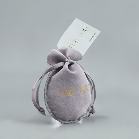 Suede bag “for you”, gray, embossing, 9 × 12 cm-1