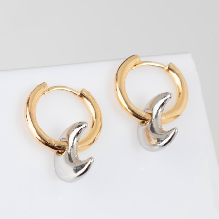 Earrings with the removable element "Transformer" Moon, color gold with silver-1