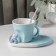 Coffee pair of ceramic “Heart Bear”, 3 objects: mug 200 ml, saucer 15.5 × 15 × 8 cm, spoon, blue color