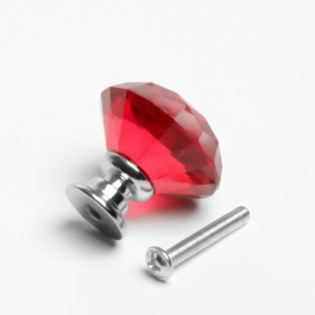 Handle button cappio, red color "diamond", glass, d = 25 mm-3