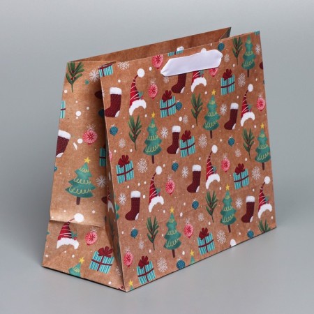 Craft horizontal package "New Year's gifts", ML 27 x 23 x 11.5 cm, New Year