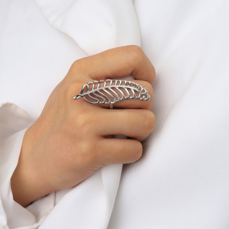 Ring metal "leaf" of fern, color silver, dimensionless-3