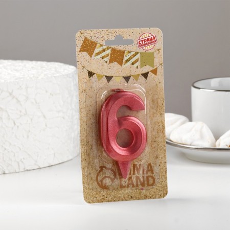 Candle in the Cake "Fine", number "6", red metallic, 6.5 cm-3