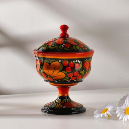 Candy, with a lid, large, Khokhloma-3