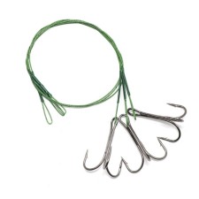 The leash of the steel Namazu Leader 1x7 Coated Green, D = 0.42 mm, l = 30 cm, with triple hook